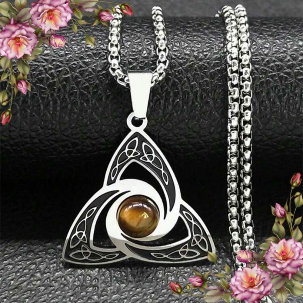 VikingβTrinity Knot Necklace Stainless Steel Tiger Eye Witch Irish Celticβ